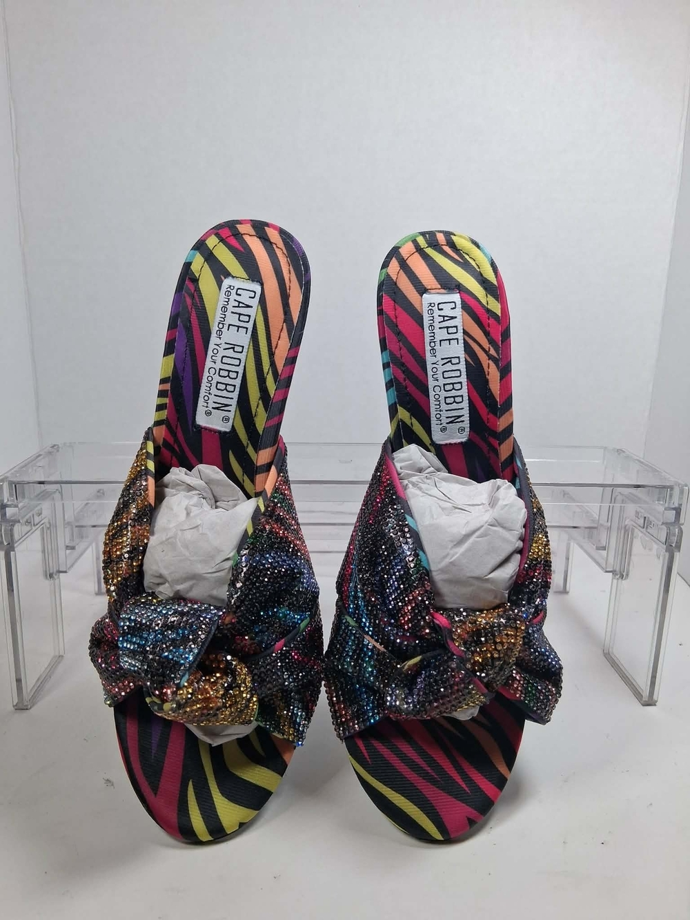 Cape Robbin Women’s Mule Heel Slip On Open Toe Animal Print Rhinestone 6.5